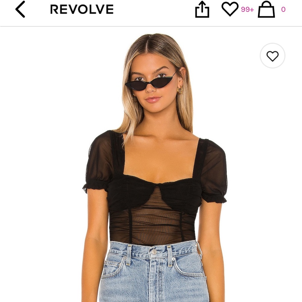 Superdown Black Pamela Ruched Mesh Top